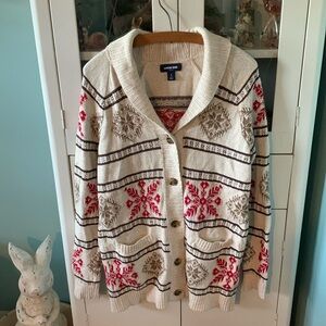 Lands’ End sz S 6-8 snowflake sweater cardigan euc